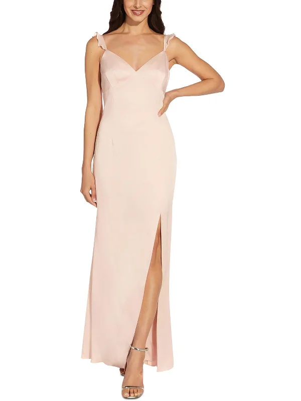 Steals and Deals Womens Crepe Ruffled Evening Dress