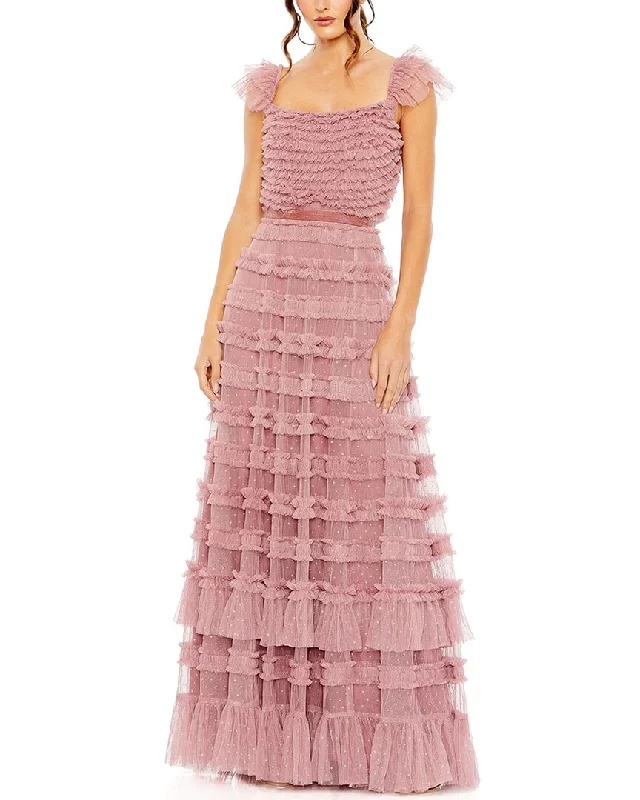 New Deals Mac Duggal Ruffle Cap Sleeve Tiered Ruffle Gown