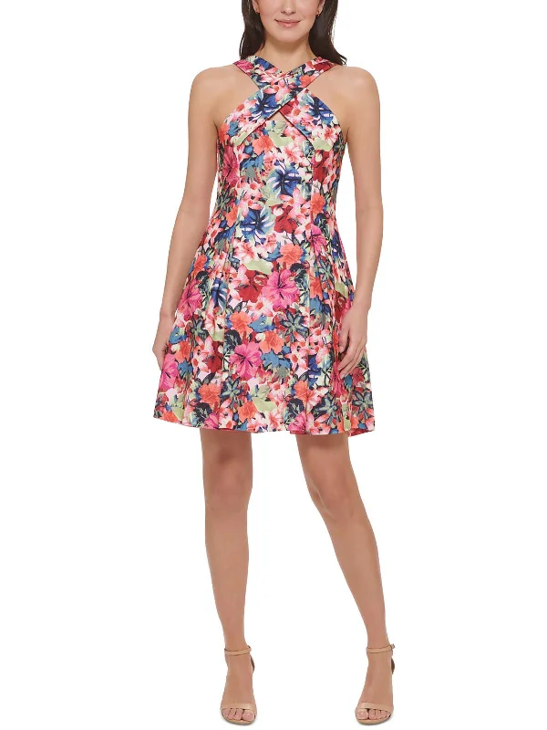 Price Drop Womens Criss-Cross Front Mini Fit & Flare Dress