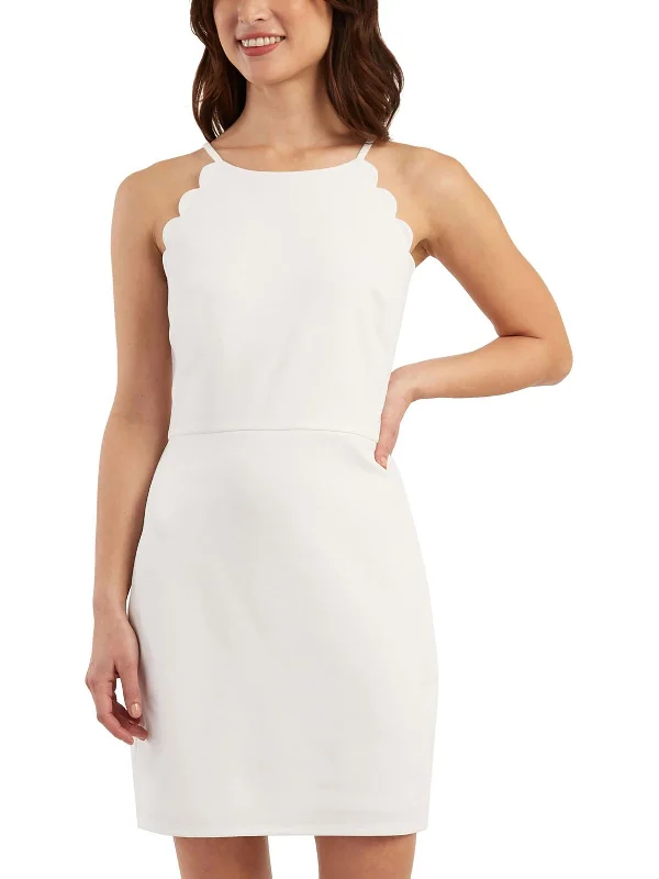 Low Prices Juniors Womens Knit Scalloped Mini Dress