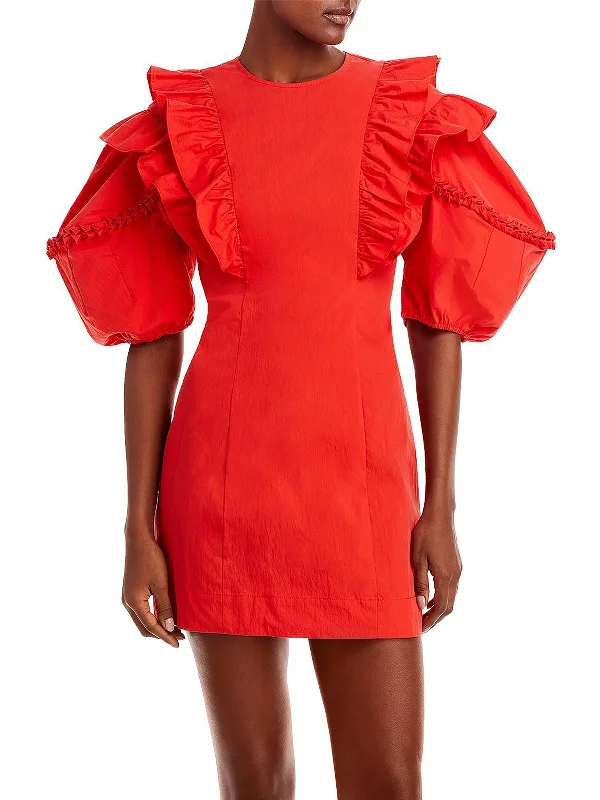 Can't Miss Womens Ruffle Puff sleeve Mini Dress