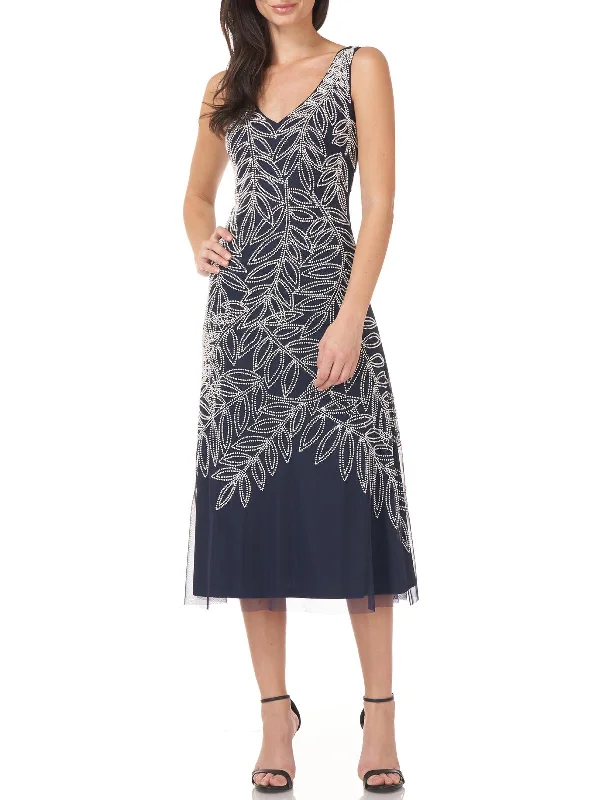Act Fast Womens Beaded Midi Cocktail and Party Dress