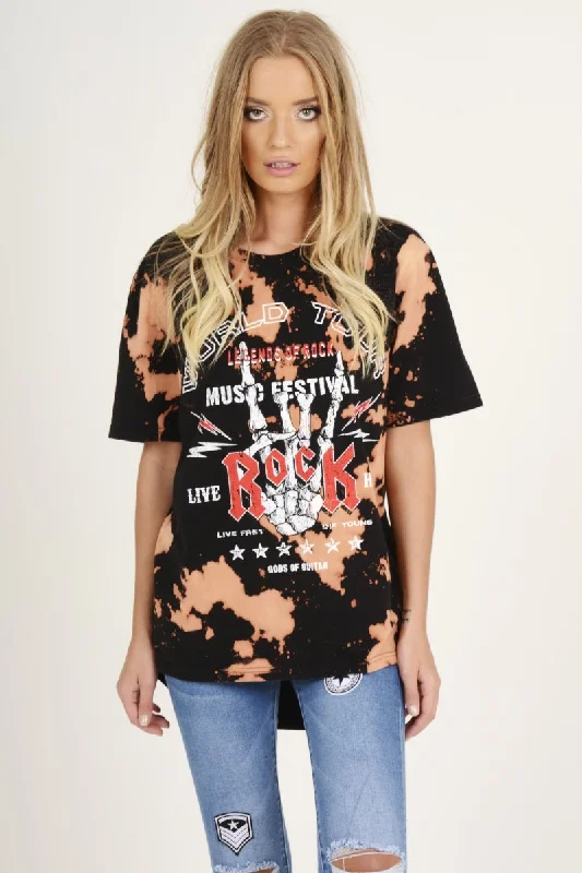 Bonus Savings Black Acid Wash World Tour Slogan T-shirt Dress - Adel