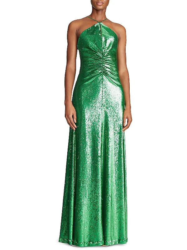 Huge Savings Maya Womens Sequined Halter Evening Dress