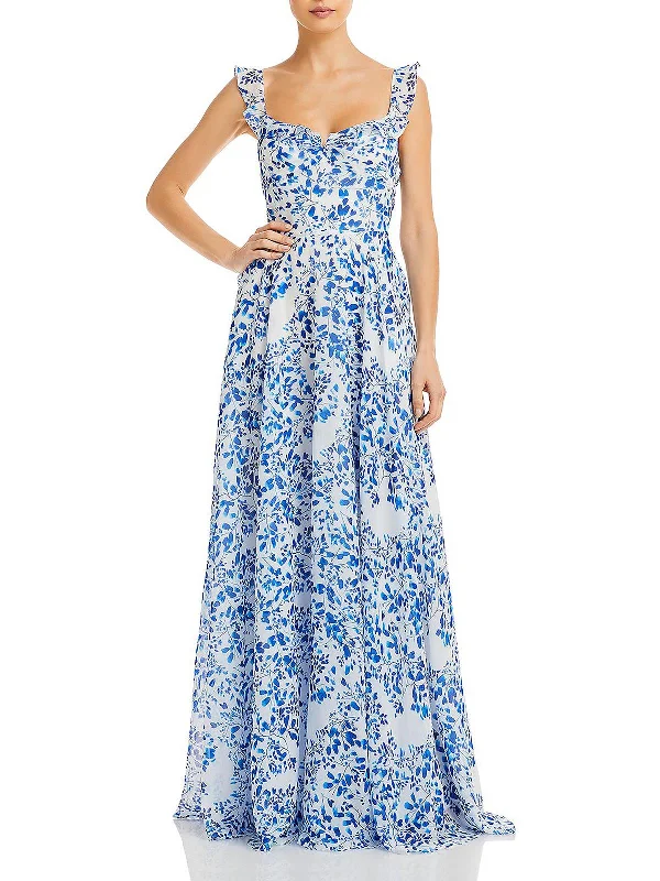 Act Now Evangeline Womens Chiffon Printed Evening Dress