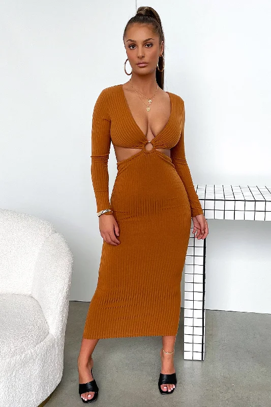 Buy Now Laska Midi Dress - Rust Brown
