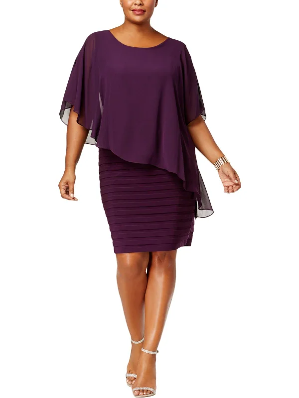 Massive Deals Plus Womens Chiffon Overlay Shutter Pleat Cocktail Dress