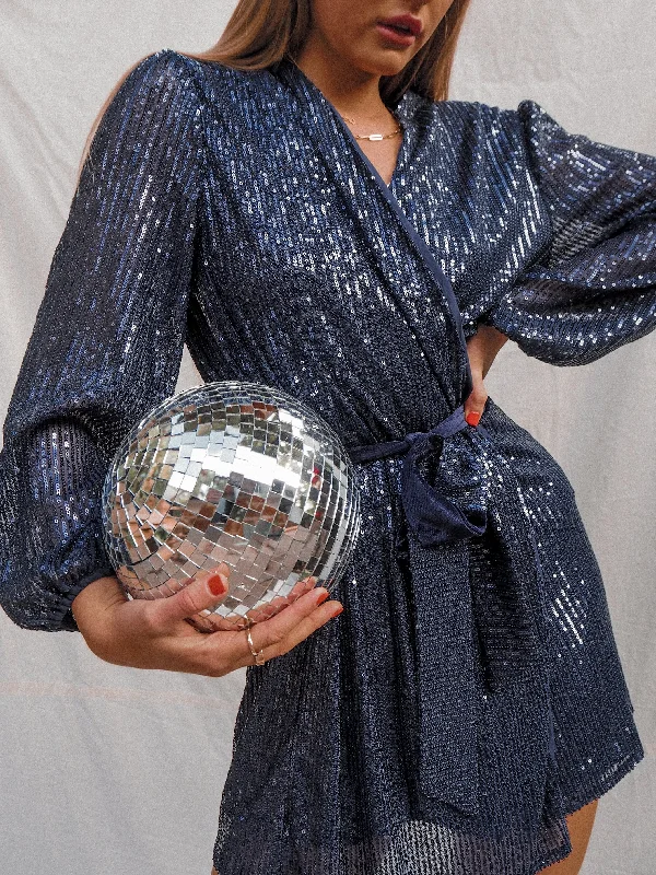Massive Deals Dani Sequin Wrap Dress / Navy