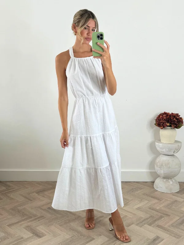 Super Sale Aubrey Cross Back Midi Smock Dress in White