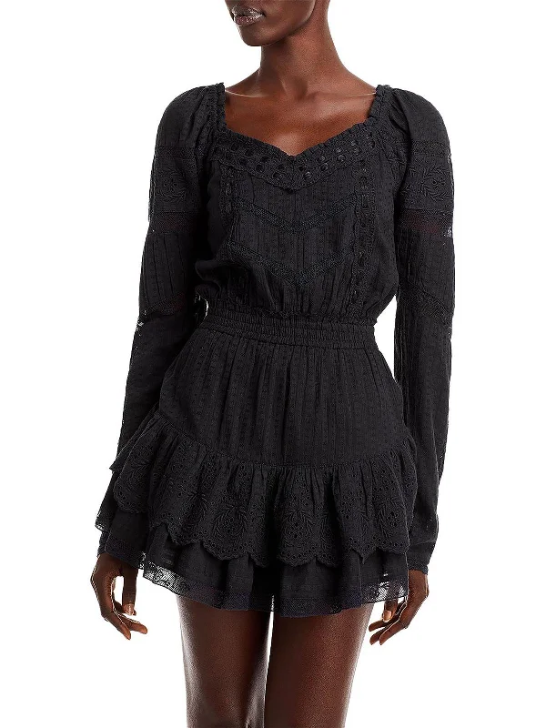 New Markdowns Womens Eyelet Short Mini Dress