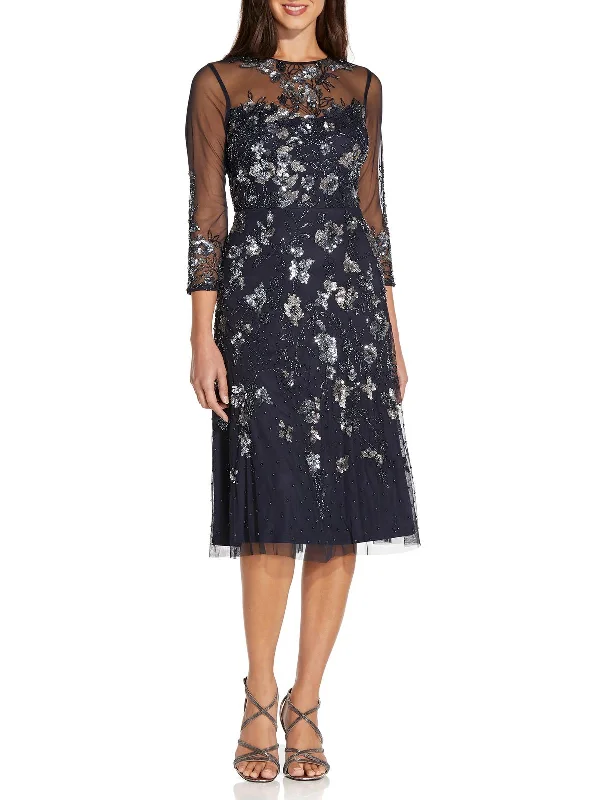 Discount Extravaganza Womens Embellished Midi Cocktail and Party Dress