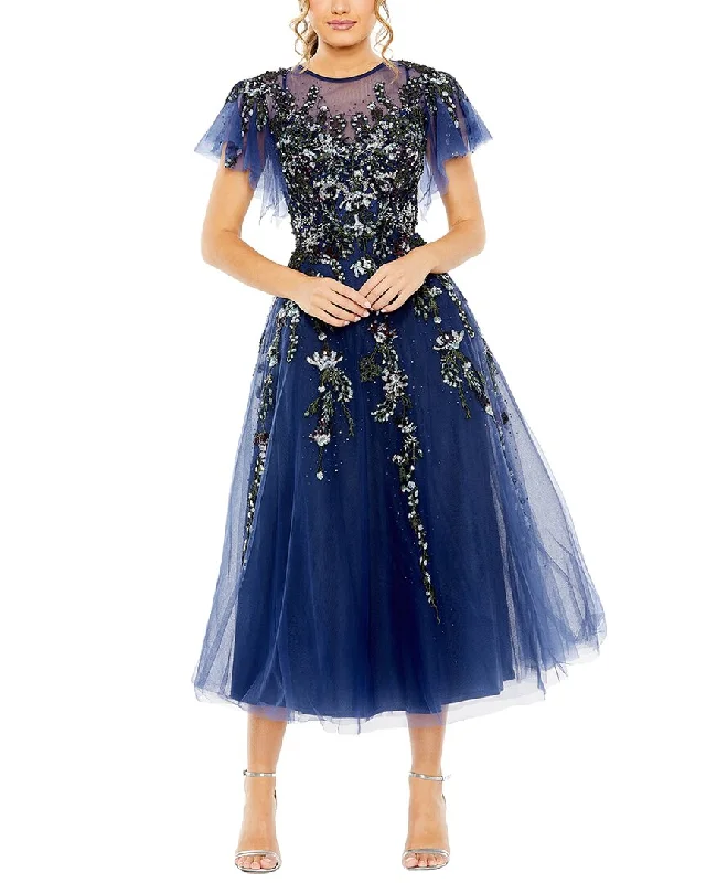 Special Promotion Mac Duggal Flutter Sleeve High Neck Embellished Floral Dress