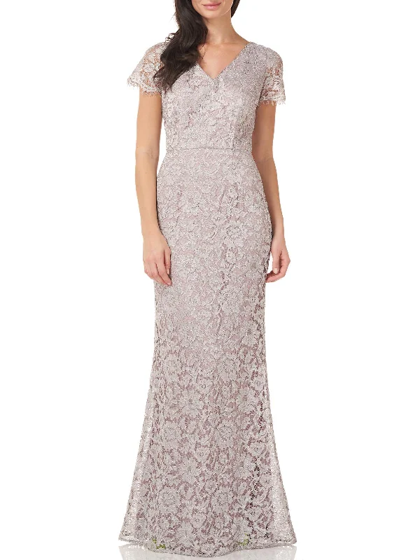 Can't Miss Womens Lace Metallic Evening Dress