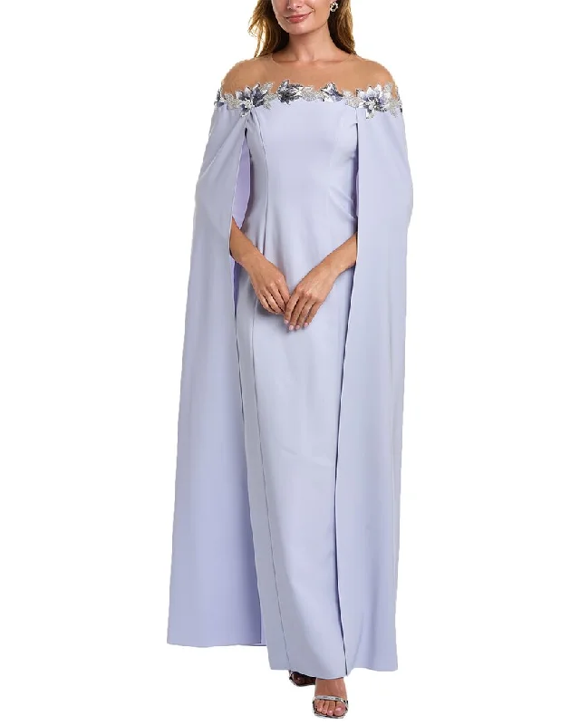 Act Fast Marchesa Notte Tulle Illusion Cape Gown