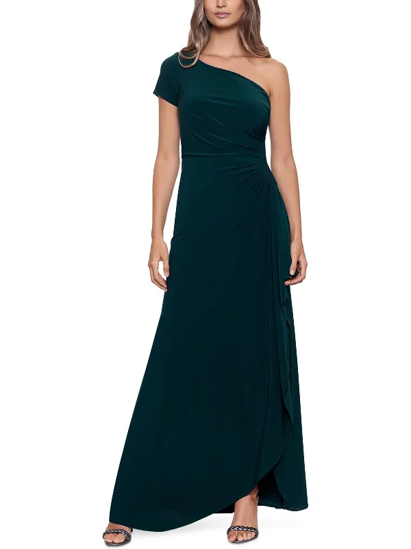 Midnight Madness Womens One Shoulder Ruched Evening Dress