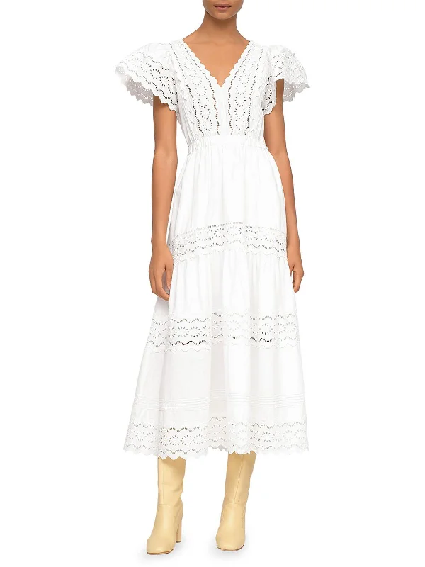 Limited Stock Georgina Womens Cotton V-Neck Midi Dress
