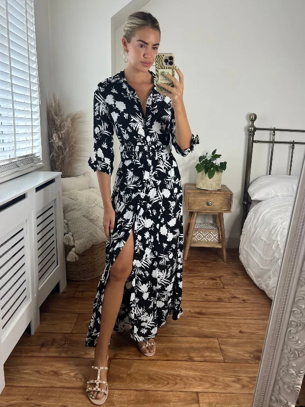 Deal Dash Daphne Belted Shirt Dress / Mono Floral