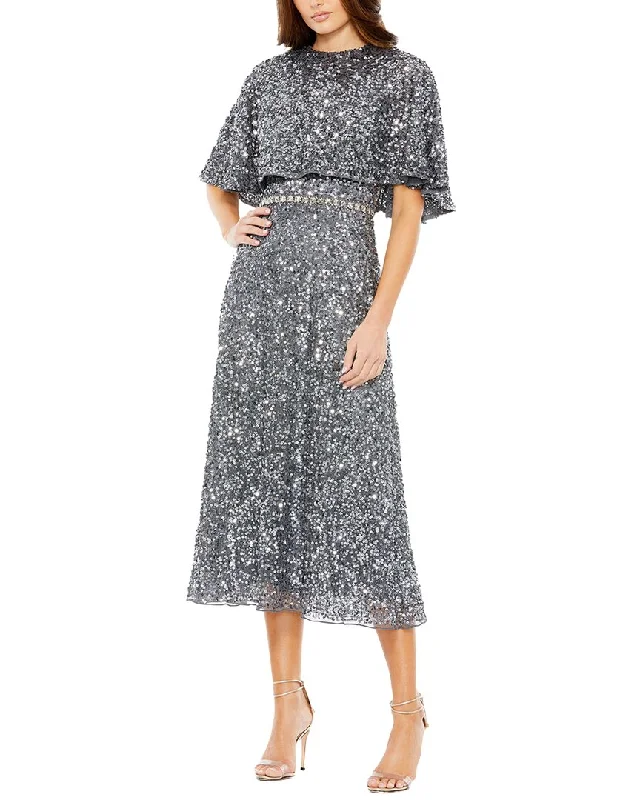 Last Chance Mac Duggal Cape High Neck Midi Dress