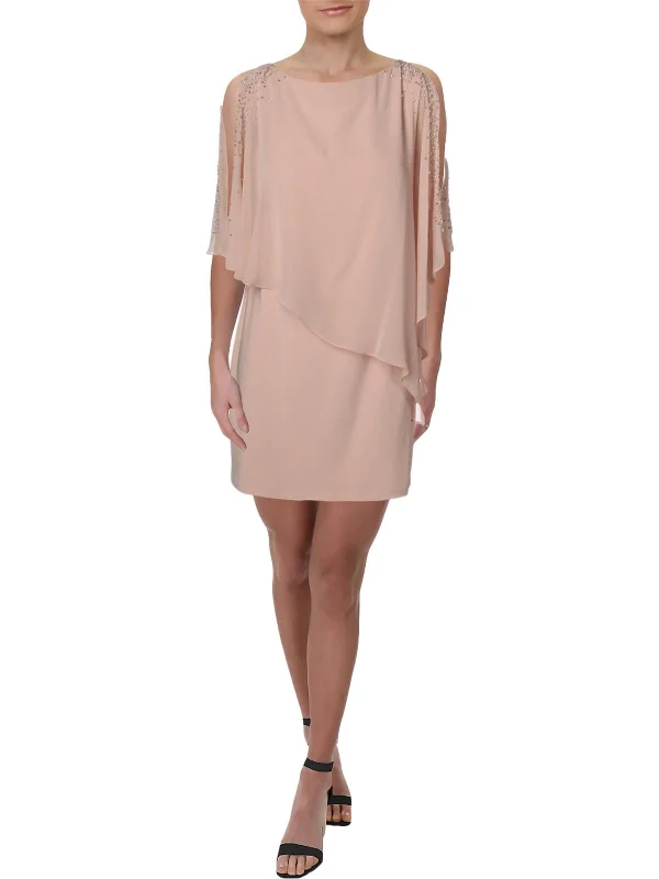 Massive Deals Womens Chiffon Embellished Capelet Dress