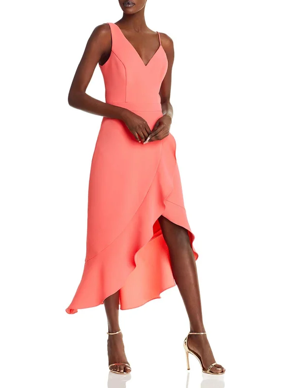 Act Now Womens Ruffled Midi Cocktail and Party Dress