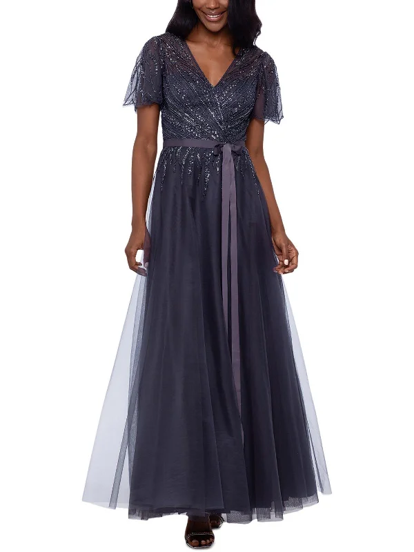 Special Discount Womens Mesh Embelished Evening Dress