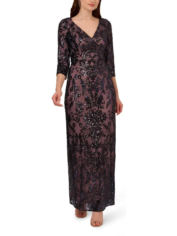 Stock Clearance Womens Sequin 3/4 Sleeve Evening Dress
