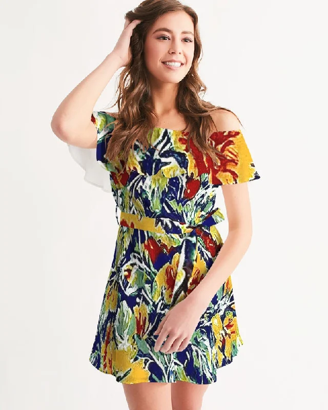 Markdown Madness Painted floor design Women's All-Over Print Off-Shoulder Dress