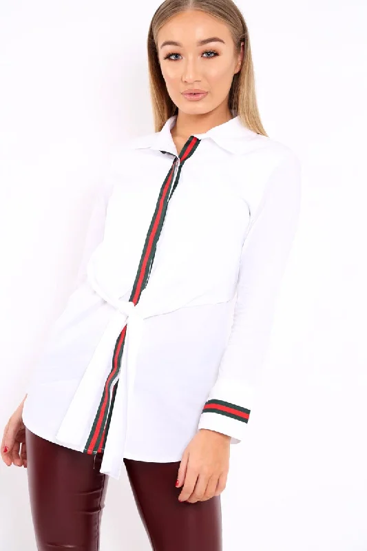 Closeout White Stripe Shirt Dress - Idella
