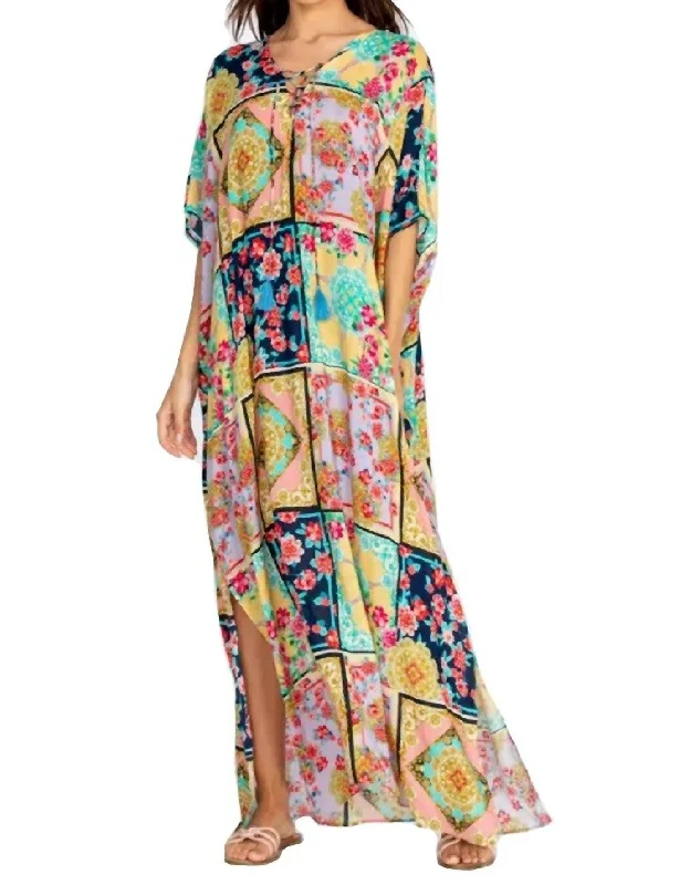 Year-End Sale Japer Lace Up Maxi Kaftan Dress In Multi