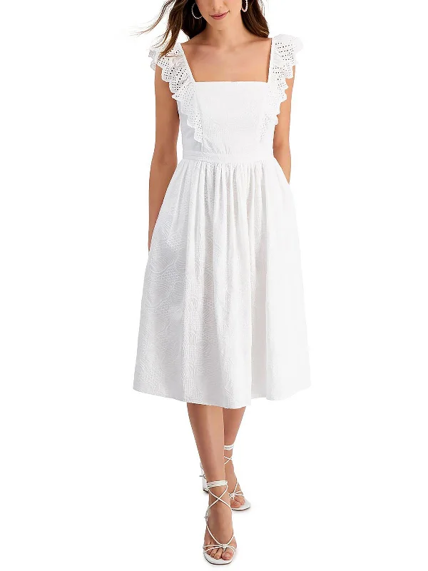 Great Deals Womens Eyelet Midi Fit & Flare Dress