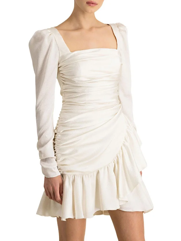 Stock Clearance Womens Satin Long Sleeves Cocktail and Party Dress
