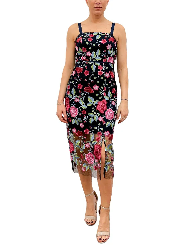 Shop and Save Womens Embroidered Mid-Calf Midi Dress