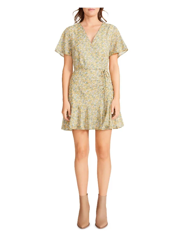 Instant Discount Big Flirt Energy Womens Floral Faux Wrap Mini Dress