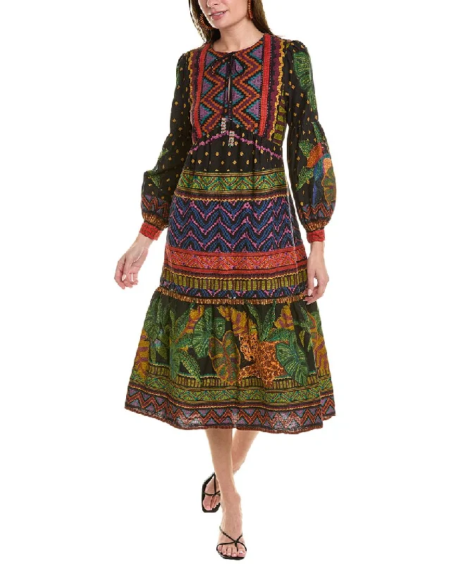 Don't Miss FARM Rio Forest Tapestry Linen-Blend Midi Dress