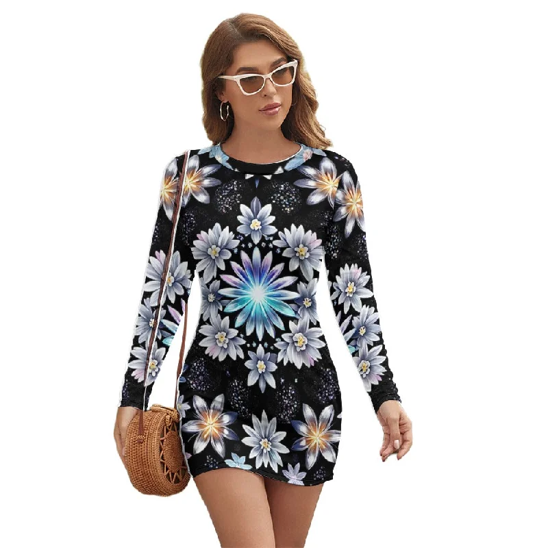 Steals and Deals Women's Long Sleeve Round Neck Slim Dress