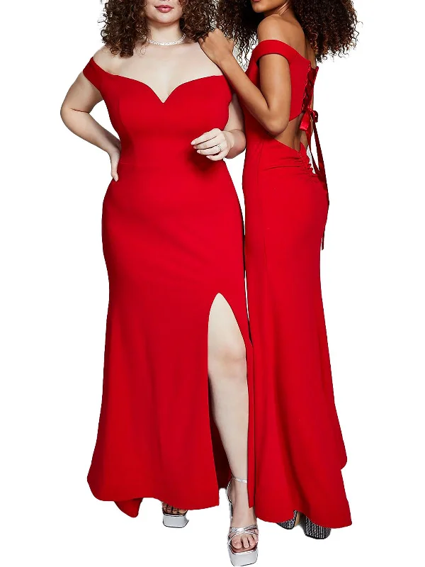Crazy Savings Juniors Womens Off The Shoulder Lace Up Evening Dress