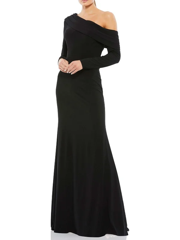 Markdown Madness Womens One Shoulder Pleated Evening Dress
