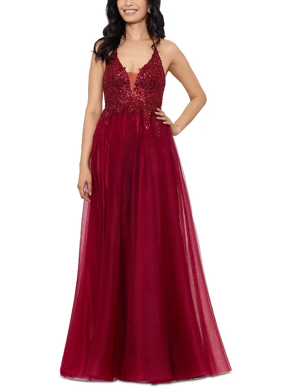 Crazy Deals Juniors Womens Sequined Maxi Evening Dress