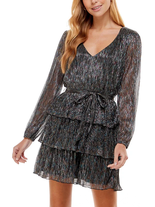Price Blitz Juniors Womens Metallic Mini Fit & Flare Dress
