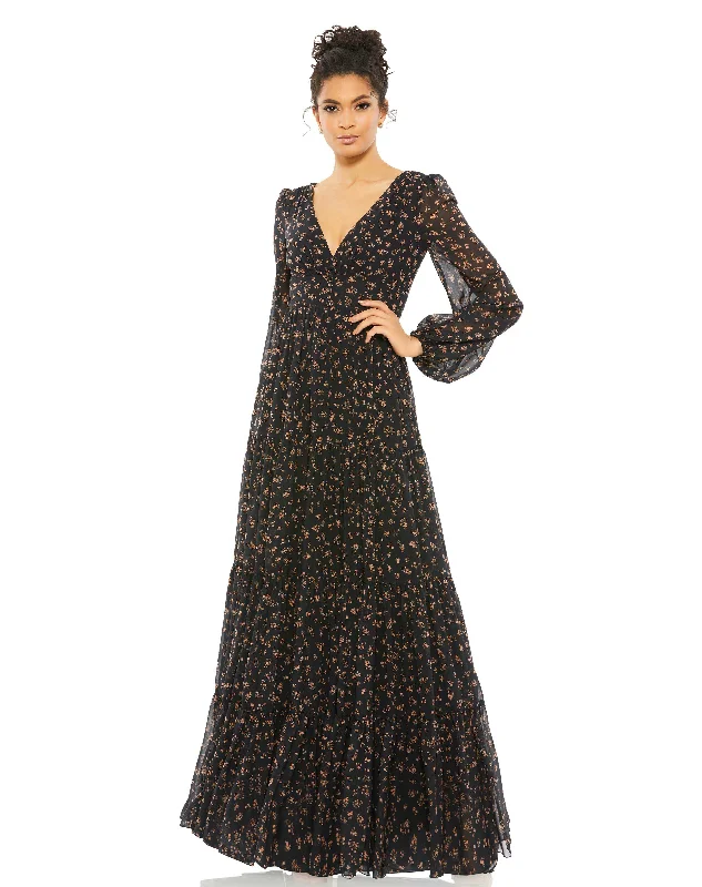 Super Deal Floral Tiered Long Sleeve Maxi Dress