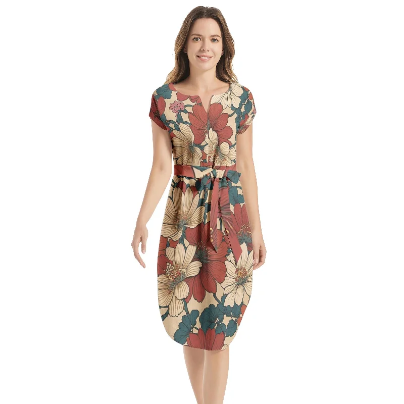 Get It Before It’s Gone Notched Neck Belted Dress