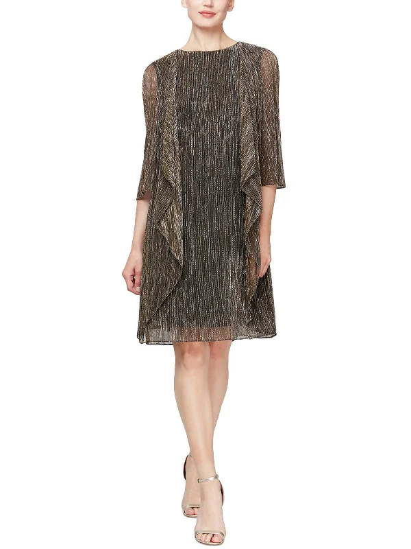 Can't Miss Womens Crinkled Metallic Midi Dress