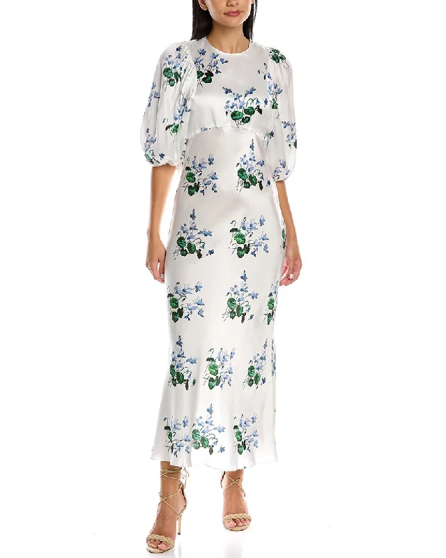 Online Only Les Rêveries Puff Sleeve Bias-Cut Silk Dress