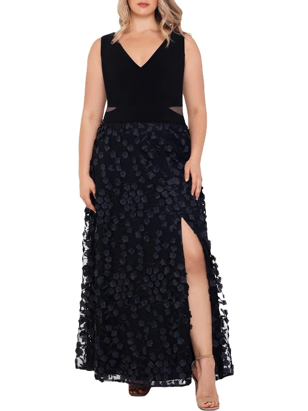 Price Meltdown Plus Womens Floral V-Neck Evening Dress