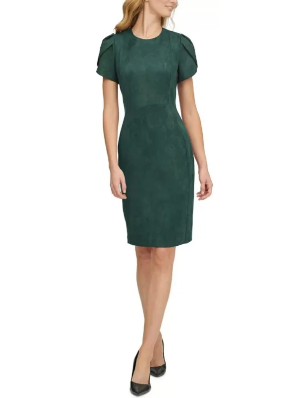 Price Slash Womens Faux-Suede Knee Sheath Dress
