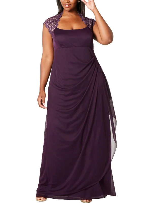 Final Markdown Womens Lace Trim Gathered Evening Dress