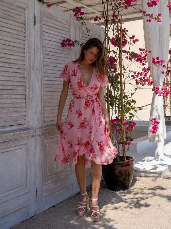 Super Sale Faith Midi Ruffle Dress / Pink Floral