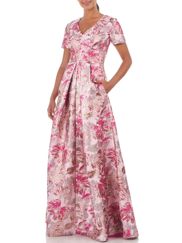 Fantastic Offers Womens Pleated Metallic Evening Dress