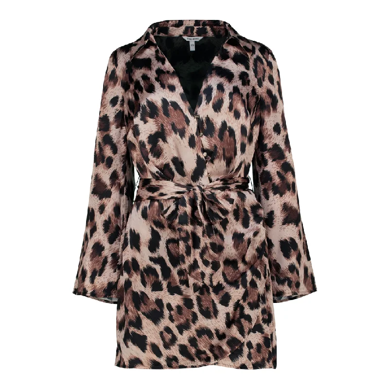 Shop and Save MICHAELA ANIMAL PRINT SATIN SHIRT DRESS