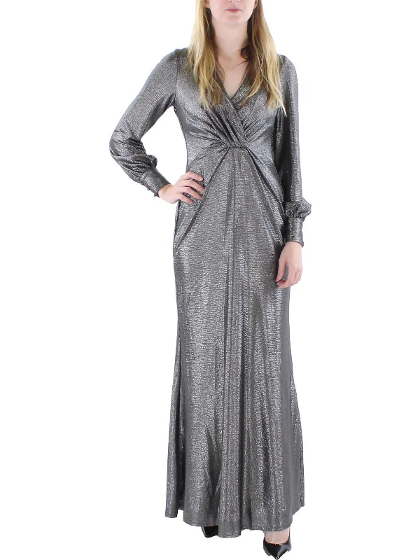 Act Now Womens Metallic Surplice Evening Dress